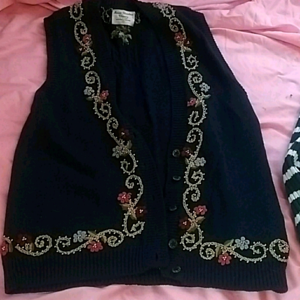 Navy blue vest with flowers